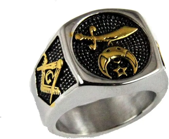 The Quiet Witness T63 Stainless Steel Shriner Ring Mason Masonic Square &… — product photo