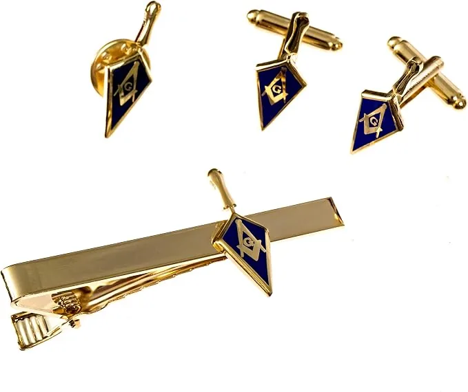 Trowel Lapel Pin Tie Bar Clip Cufflinks Masonic Combo Pack — product photo