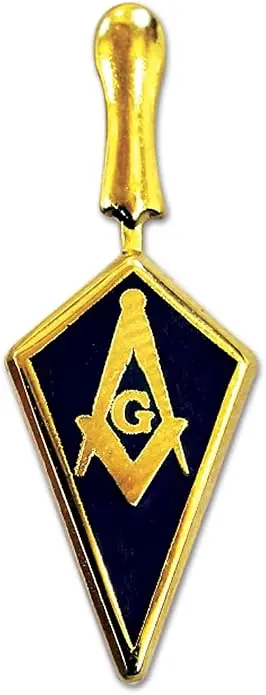 Trowel with Square & Compass Masonic Lapel Pin - [Blue & Gold][1'' Tall] — product photo