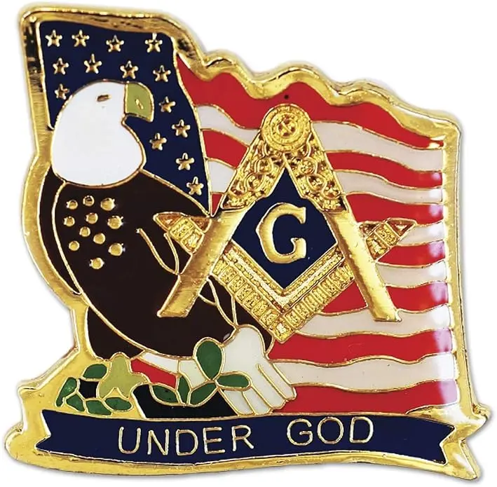 Under God Square & Compass American Flag Eagle Masonic Lapel Pin - [Gold &… — product photo