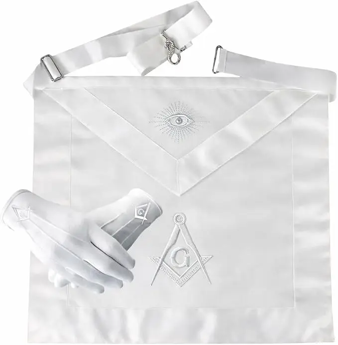 White Masonic Master Mason Apron with Square & Compass & All-Seeing Eye… — product photo