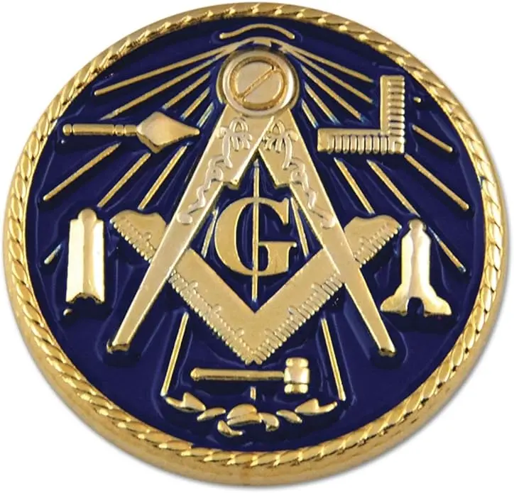 Working Tools Square & Compass Round Masonic Lapel Pin - [Blue & Gold][1''… — product photo