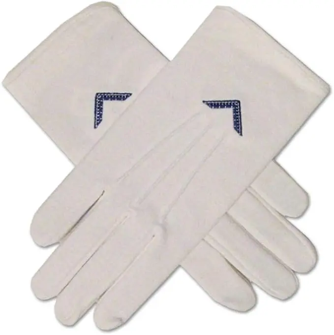 Worshipful Master's Square Masonic Embroidered Cotton Gloves - [White] — product photo