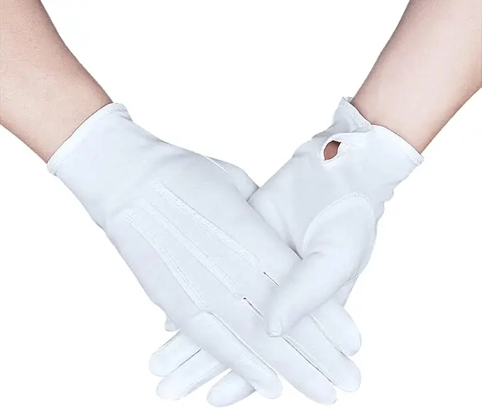 Zenssia Parade Formal White Cotton Gloves with Snap Cuff — product photo
